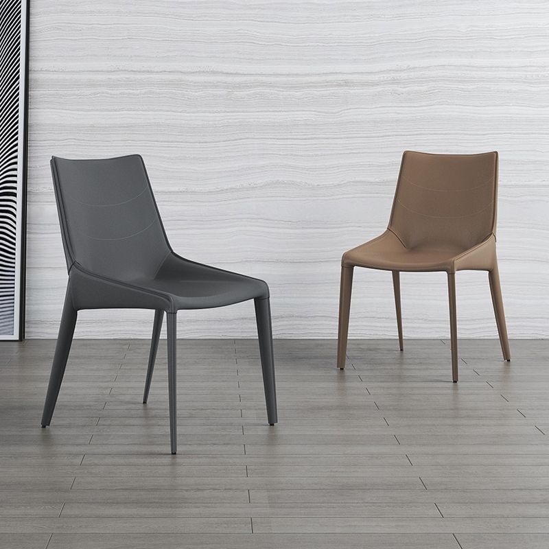 Minimalist Style Leather Dining Arm Chairs Solid Back Dining Side Chair (Set of 2)