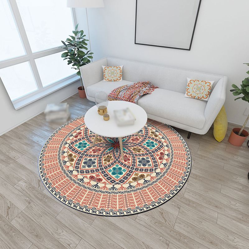 Morocco Red Area Rug Tribal Print Polyester Area Carpet Non-Slip Rug for Living Room