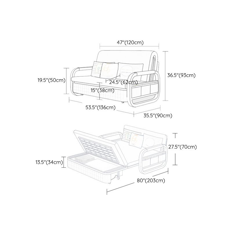 Pillow Included Sofa Futon Cushion Back Round Arms Futon Sleeper Sofa