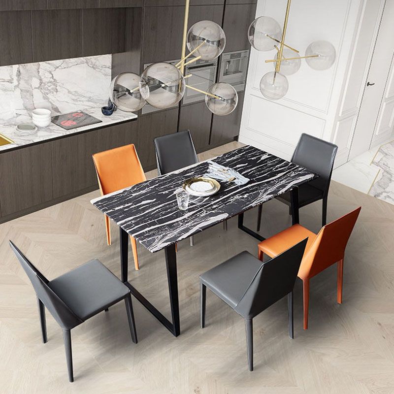 Sillas laterales de comedor de cuero de estilo moderno, sillas sin brazos con respaldo sólido con acabado mate