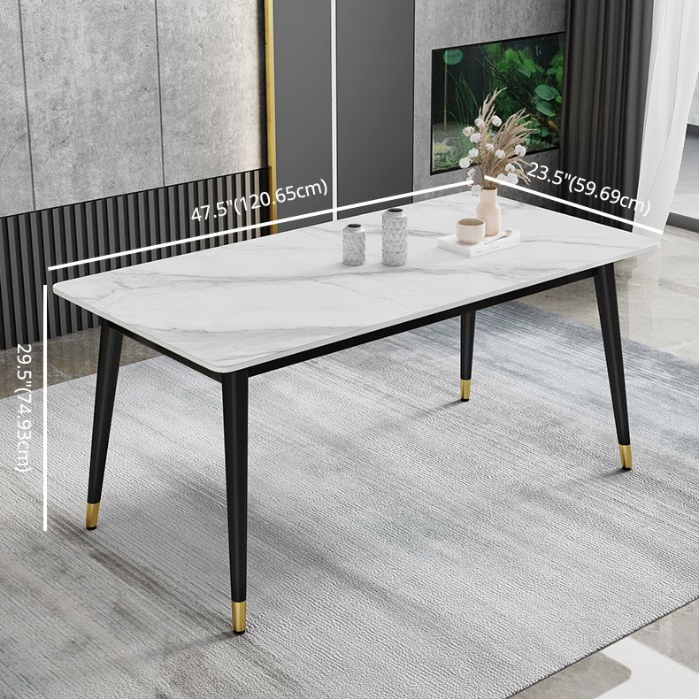 Contemporary Fixed Faux Marble Dining Room Table with 4 Black Metallic Legs Kitchen Dining Set