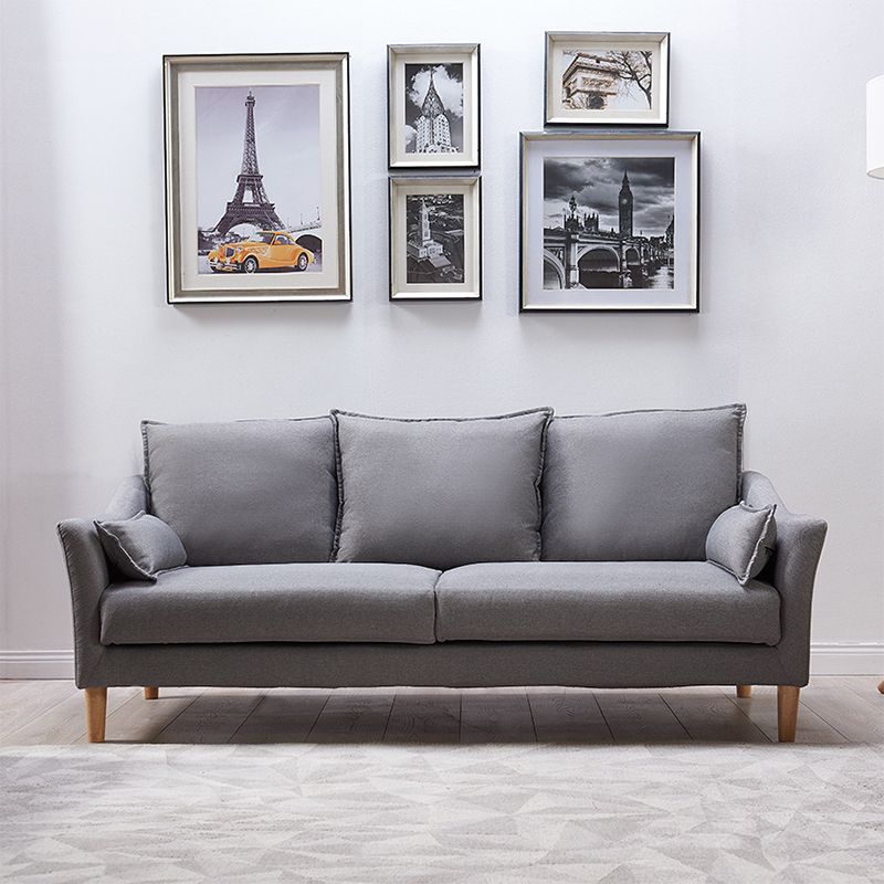 Fabric Loose Back Sofa Modern Sloped Arm Sofa with Wood Legs