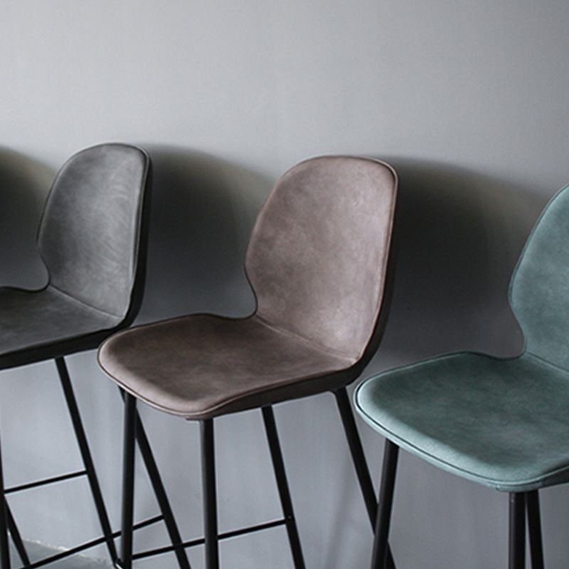 Modern Backrest Armless Counter Stool Iron Cafe Bar High Stool with Leather Cushion
