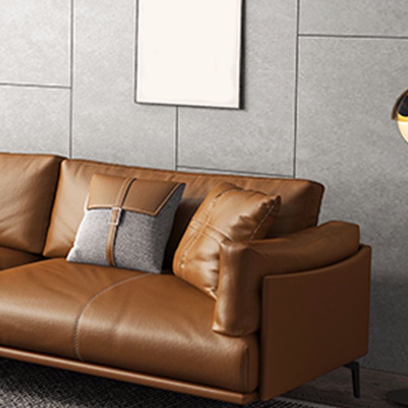 Contemporary Brown Cushions Standard Pillow Top Arm Genuine Leather Sofa