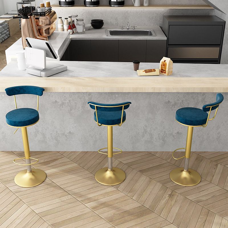 Glam Low Back Dining Stools Adjustable Height Bar Stools with Metal Base