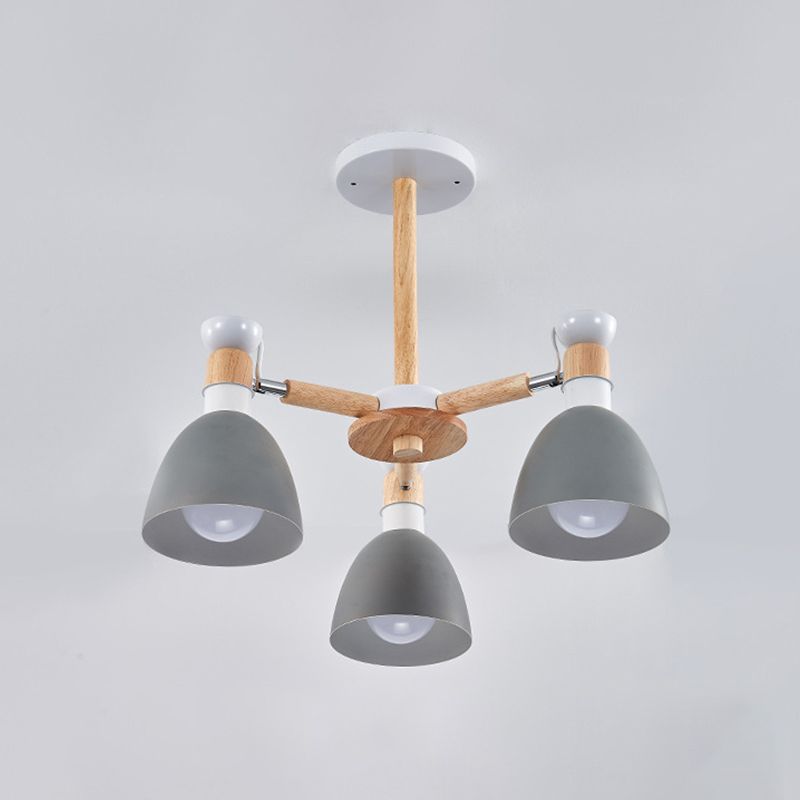 Macaron Style Bell Chandelier Lighting Metal Bedroom Hanging Light avec une tige en bois