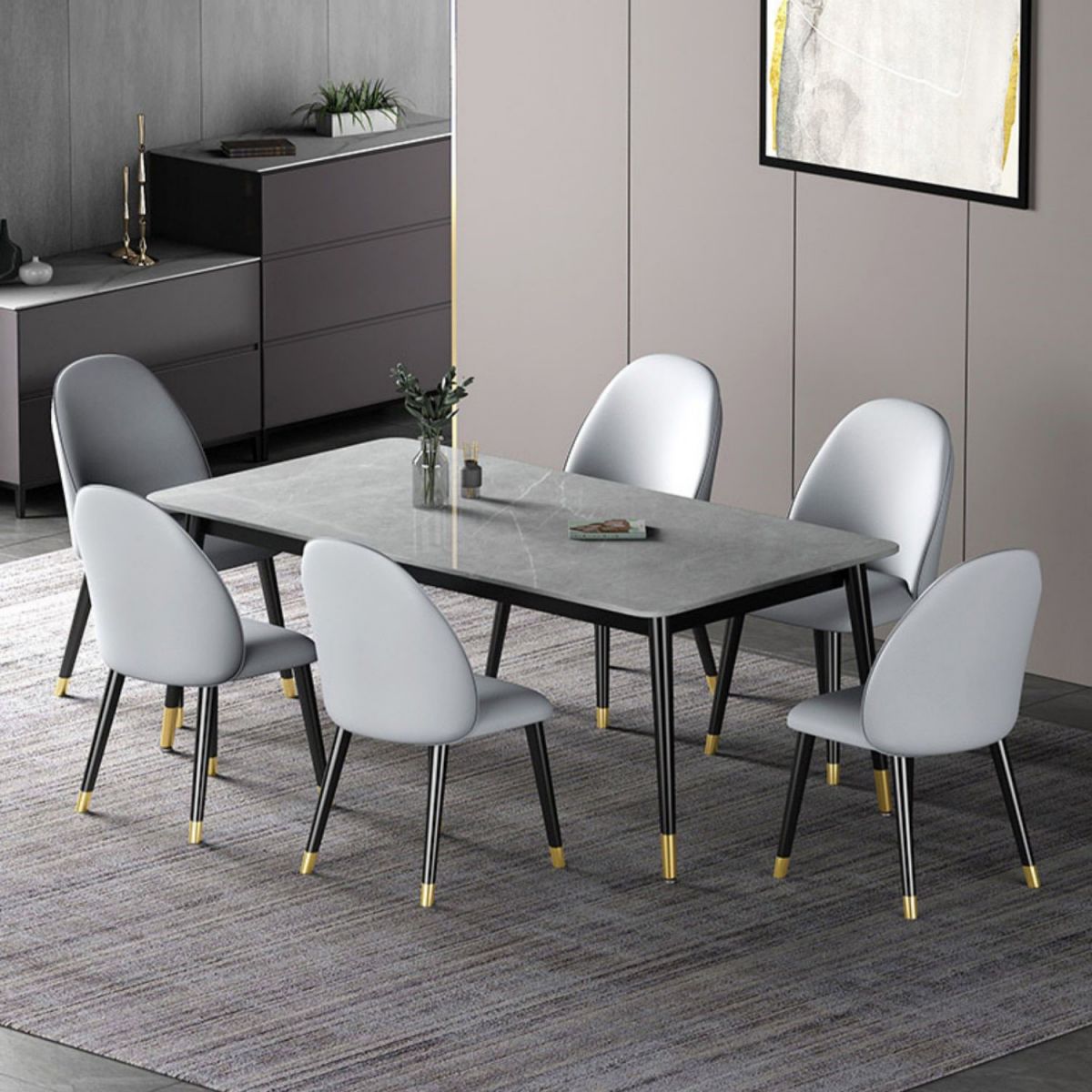 Modern Rectangle Dining Table Set 1/2/3/5/7 Pieces Dinette Set with Sintered Stone Top