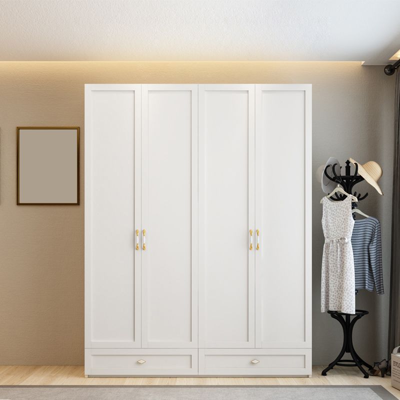 White Wardrobe Closet Engineered Wood Wardrobe Armoire with Drawer