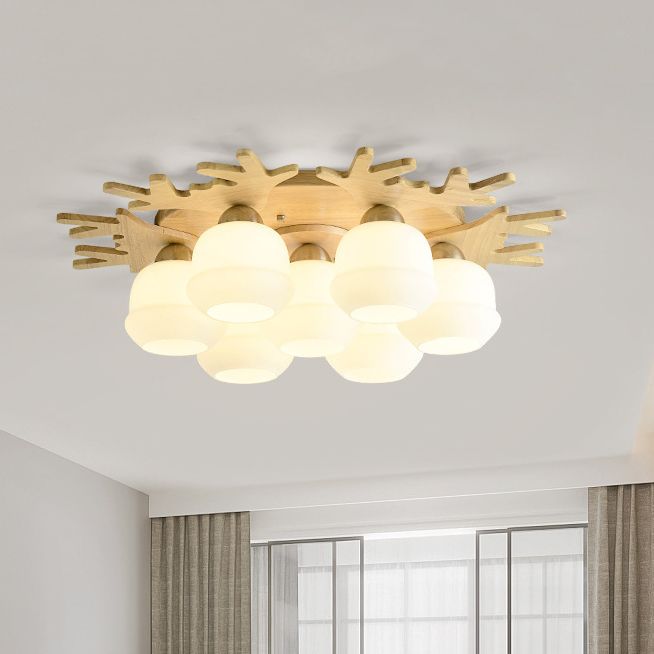 Antler Shape Flush Light Modern Style Glass 1/3/5/7 Lights Flush Ceiling Light in White