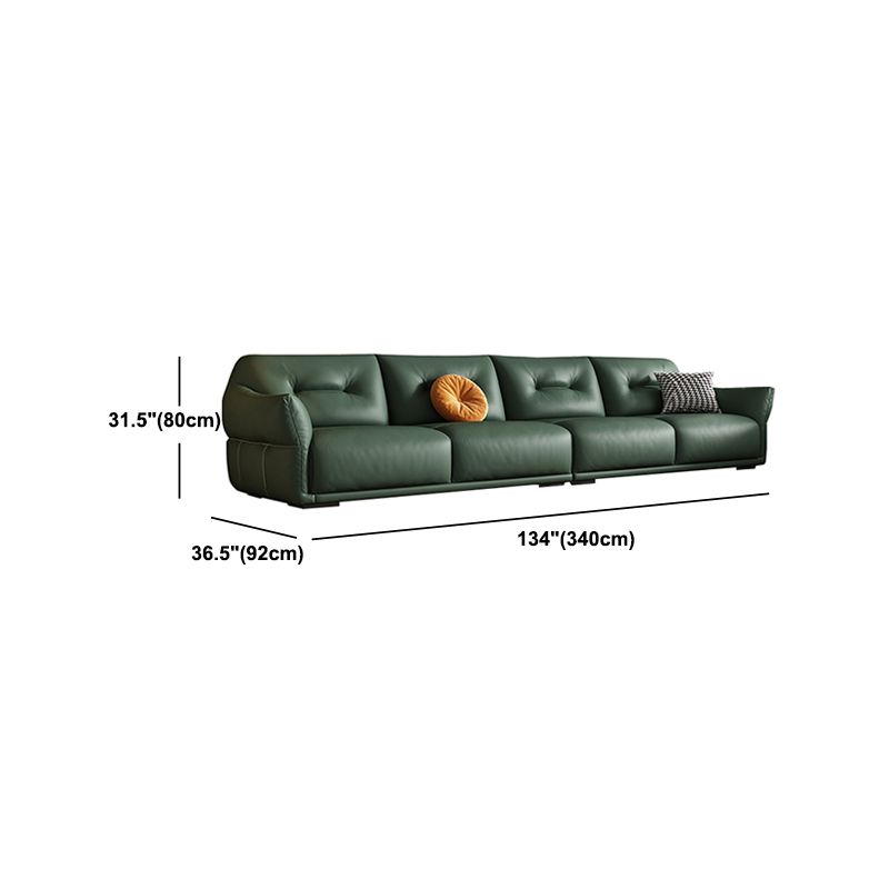Contemporary Green Square Arm Genuine Leather Stationary Sofa