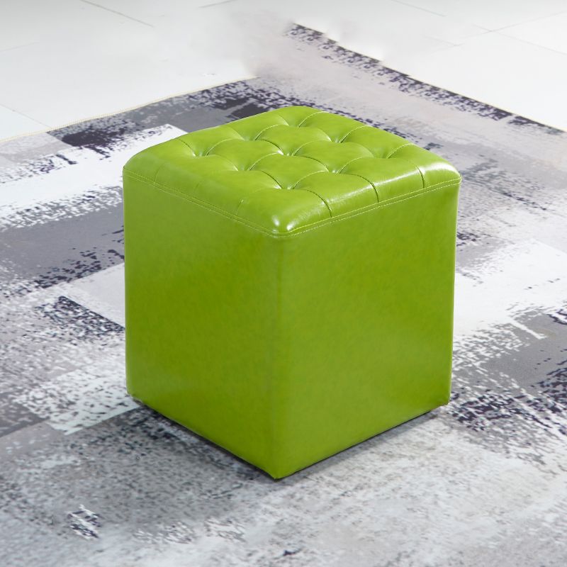 Contemporary Stain Resistant Standard Square Yellow Leather Pouf