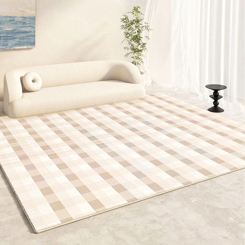 Apricot Modern Area Carpet Plain Pattern Polyester Area Rug Non-Slip Backing Rug for Living Room