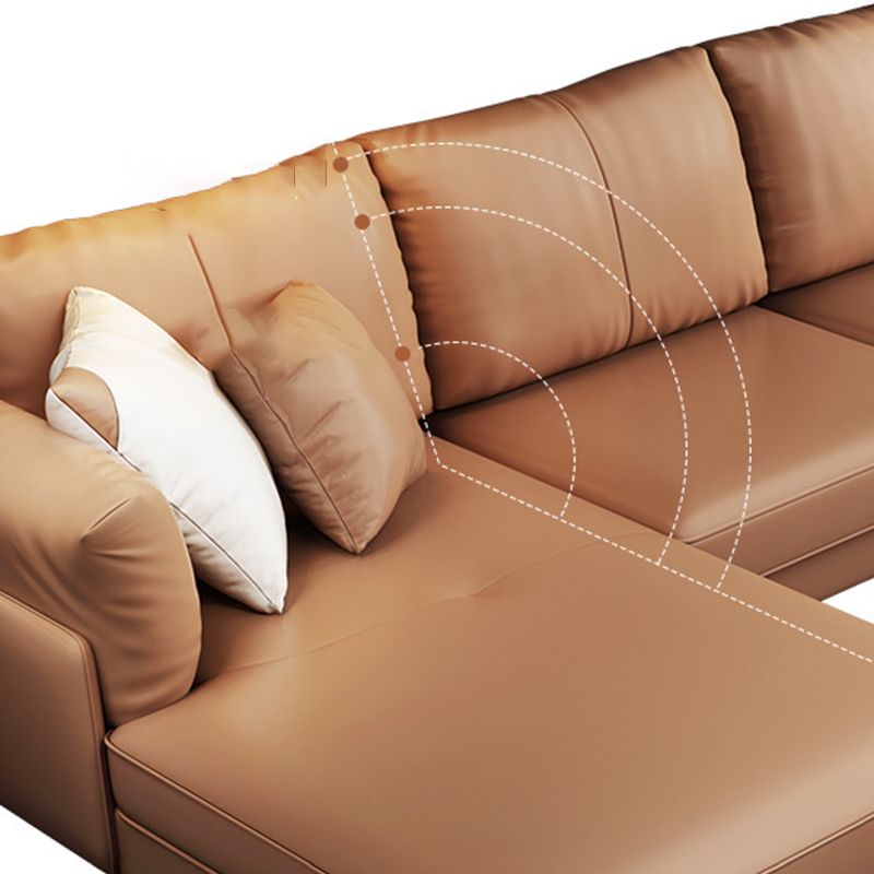 Modern 33.46 " H Brown Faux Leather Pillow Top Arm Sofa & Chaise