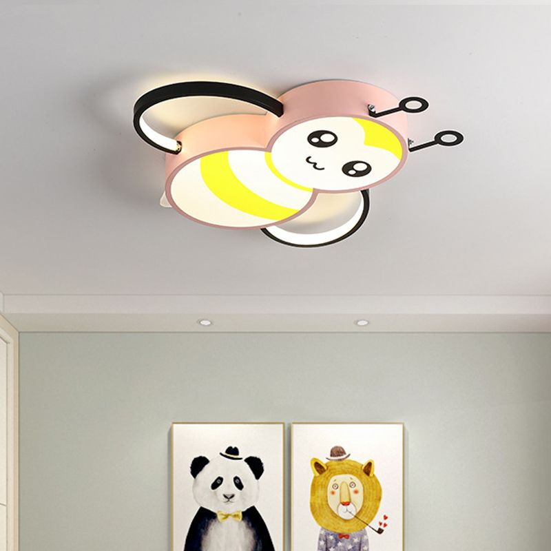 Lovely Bee Ceiling Mount Cartoon Style Acrylic Yellow/Pink LED Flushmount Lighting for Bedroom
