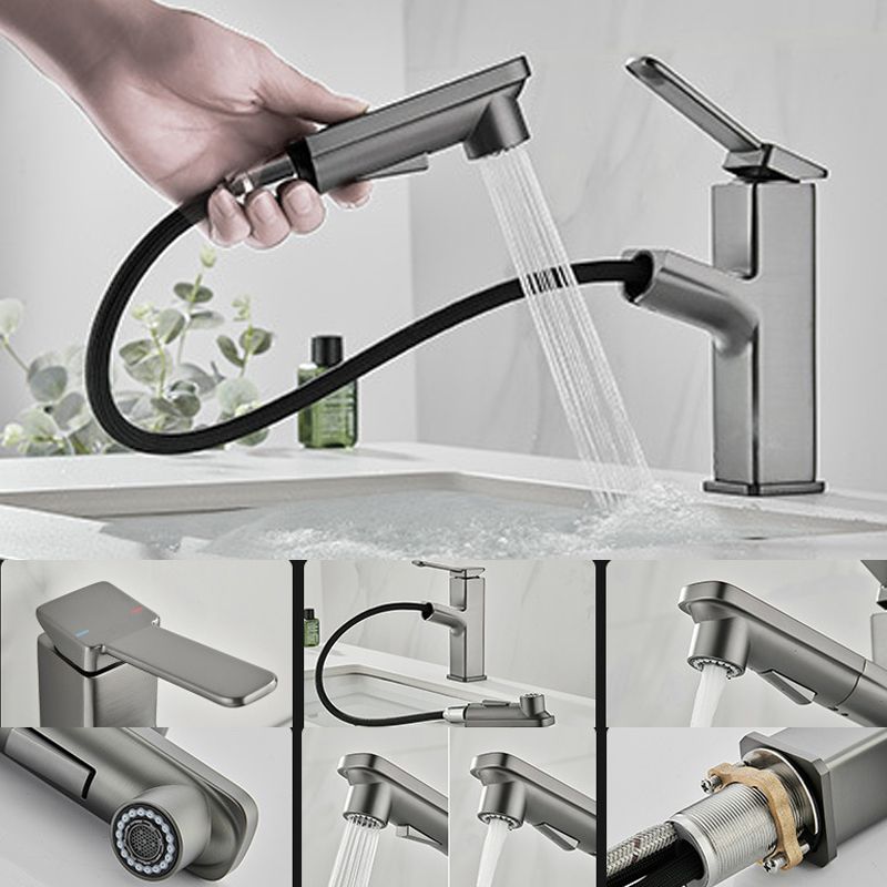 Modern Brass Sink Faucet Centerset Bathroom Faucet with Water Hose