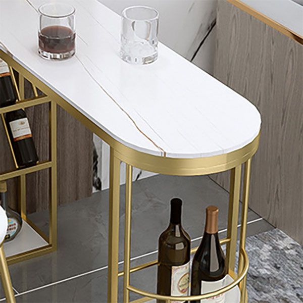 Glam 1/2/3 Pieces Bar Table Set Rectangle Stone Bar Table with Metal High Stools