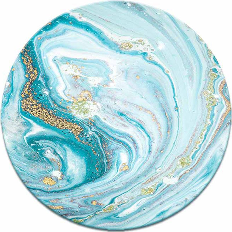 Round Blue Tone Modern Area Rug Polyester Ink Traces Carpet Non-Slip Backing Rug for Home Decoration