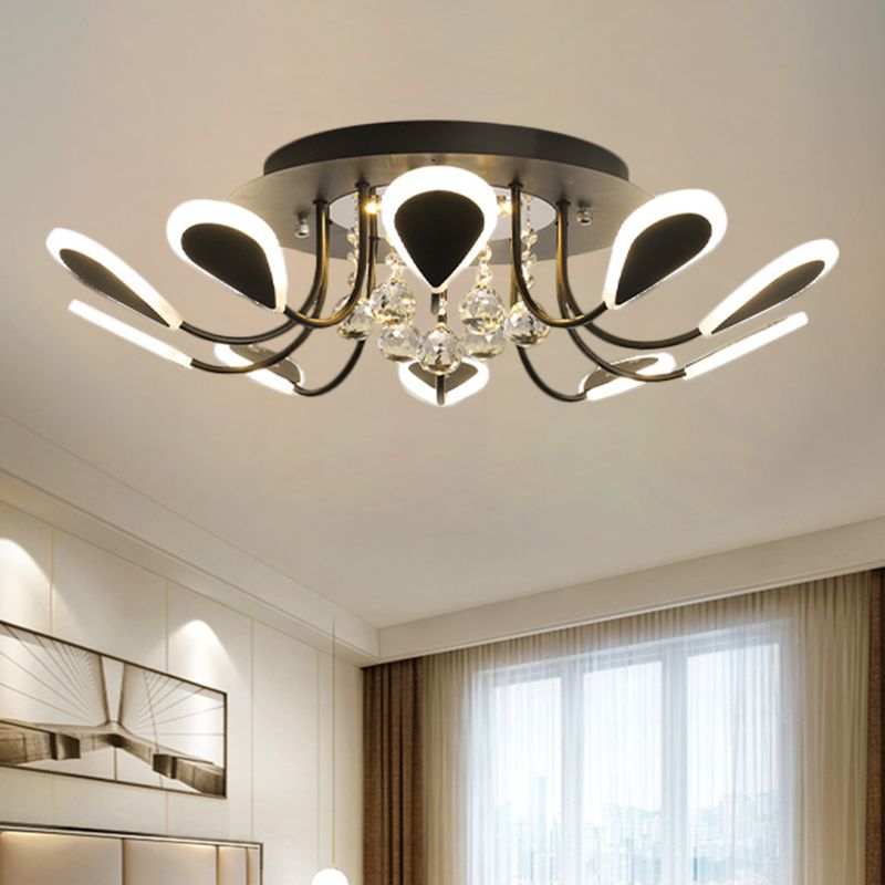 Black/White Teardrop Flushmount Modern Style Bevel Cut Glass 10/12 Bulbs Ceiling Mounted Fixture in Warm/White Light
