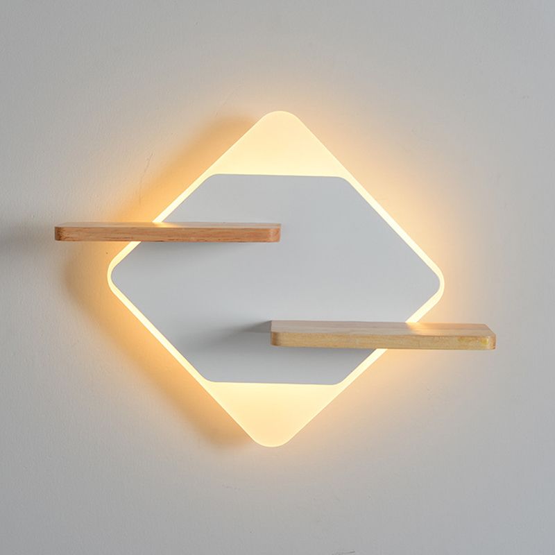 Geometric Shaped Wall Light Modern Acrylic Bedroom LED Sconce Light with Wooden Rack