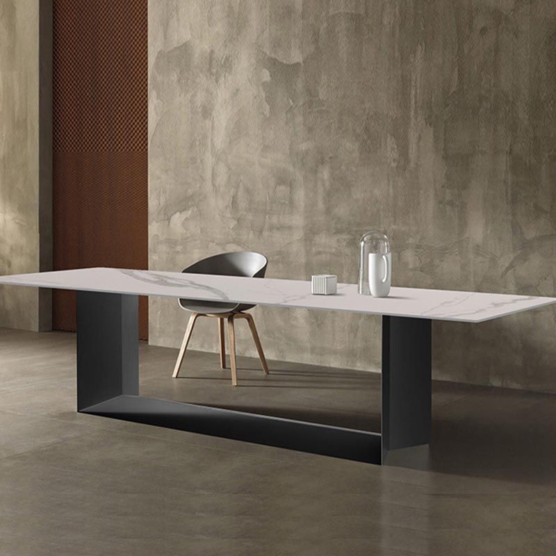 Rectangular Sintered Stone Dining Table Modern Furniture with Steel Base for Home