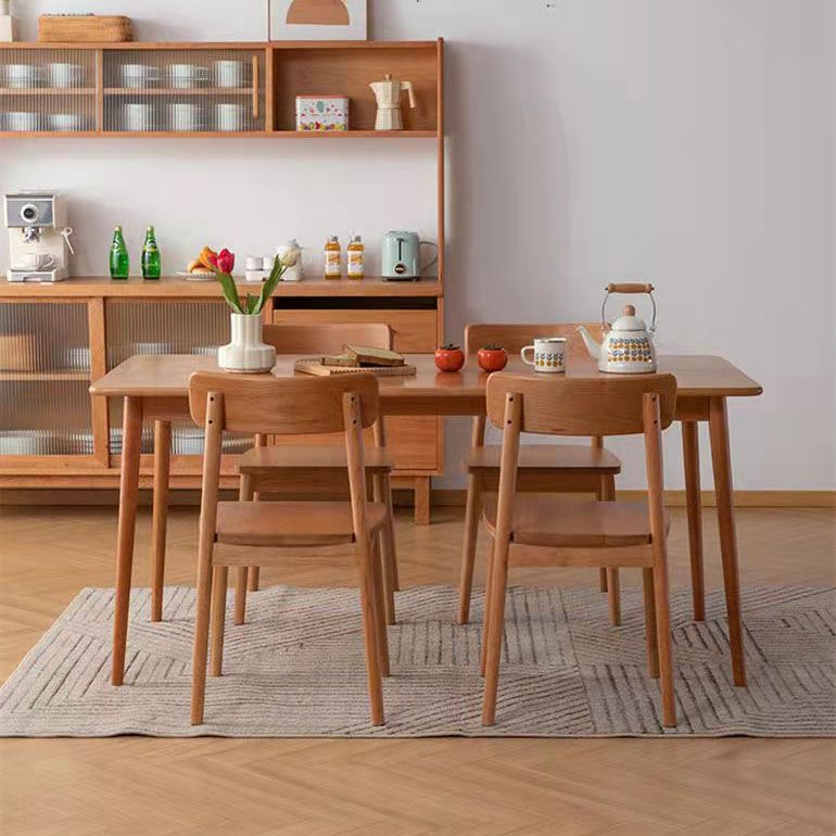 Modern Oak Wood Dinette Set 1/2/5 Pieces Rectangle Beige Dining Table Set