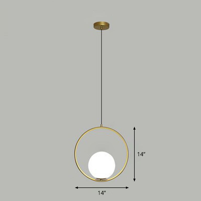 Ball Ceiling Suspension Lamp Simple Style White Glass Single Pendant Light with Metal Ring
