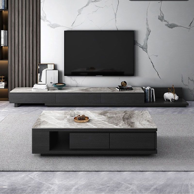 Pedestal Base Coffee Table with 3 Storage Drawers and Shelf in Grey
