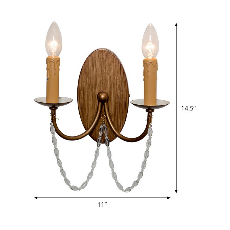Metal Wood Sconce Light Fixture Candle 2-Light Vintage Wall Mounted Lighting for Bedroom