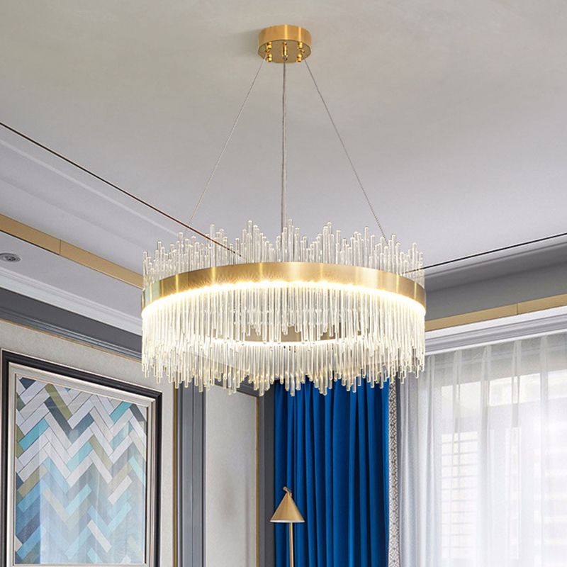 Mid-Century Modern Clear Crystal Down Lighting Pendant Round LED Suspension Lamp for Dining Table