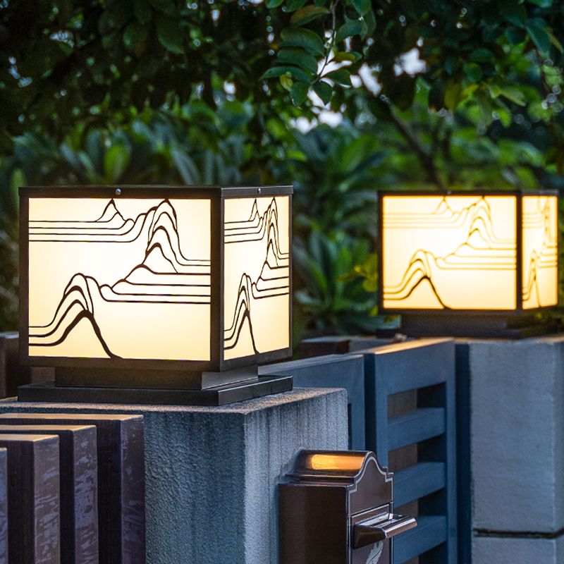 Square Shape Metal Waterproof Pillar Lamp Modern 1-Light Outdoor Lights in Black