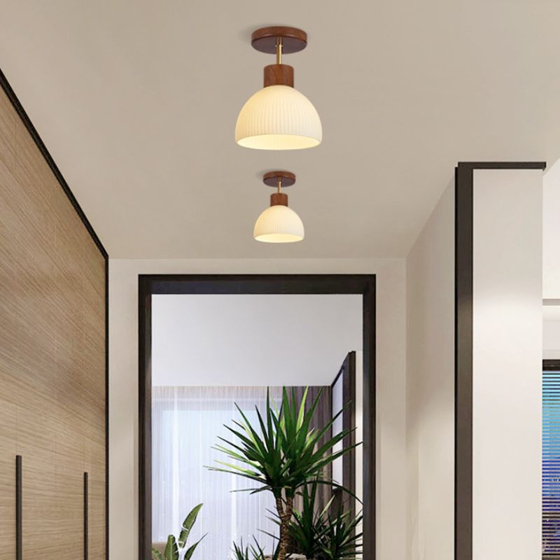 Bowl Shape Wood Flush Light Modern Style 1 Light Flush Mount Ceiling Lights