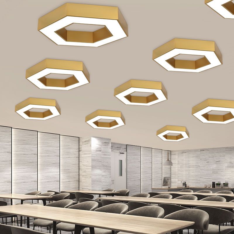 Nordic Hexagon Ceiling Light Metal Gold LED Flush Mount Light for Office