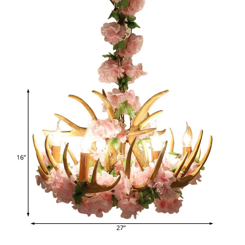 Candle Living Room Hanging Lamp Rustic Resin 4/6/12 Bulbs Pink/Green Chandelier Pendant Light