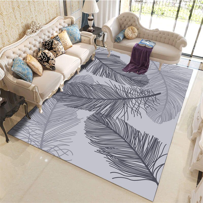 Multicolor Eclectic Rug Polyester Feather Print Indoor Rug Non-Slip Backing Carpet for Living Room