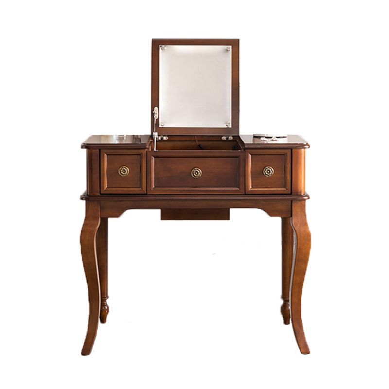 Traditional Flip-Top Vanity Dressing Table Wooden Makeup Vanity Set