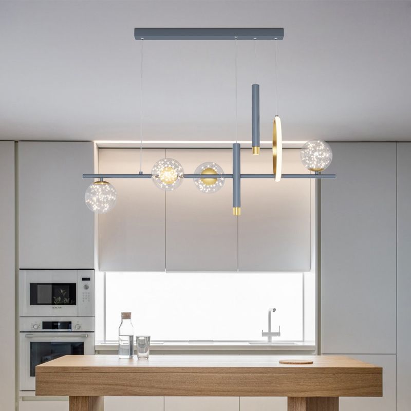 Luz colgante colgante de hierro forjado de la isla LED de lujo de lujo con sombra de vidrio transparente