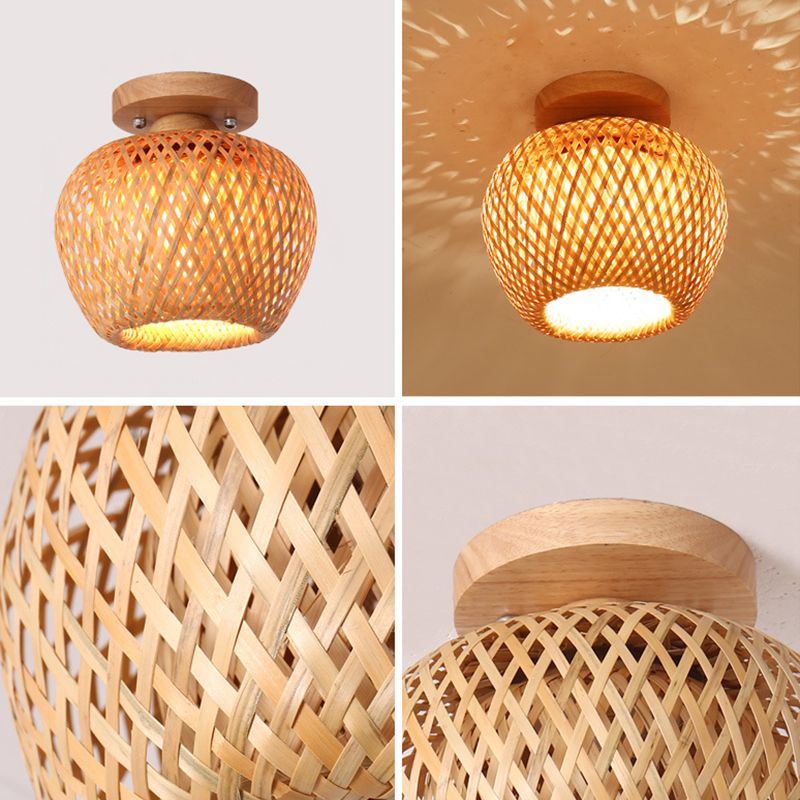 Asian Style Ceiling Lamp Bamboo Flush Mount Light for Hallway