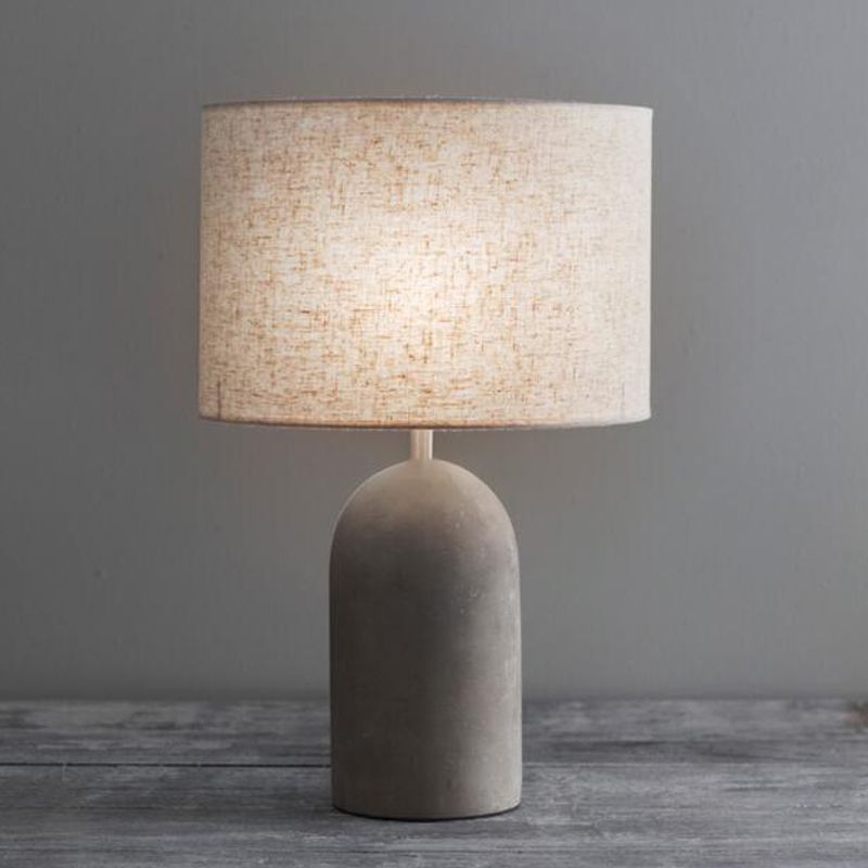 Drum Nightstand Lamp Modern Style Fabric 1��Bulb Bedside Table Light with Cement Base in Grey