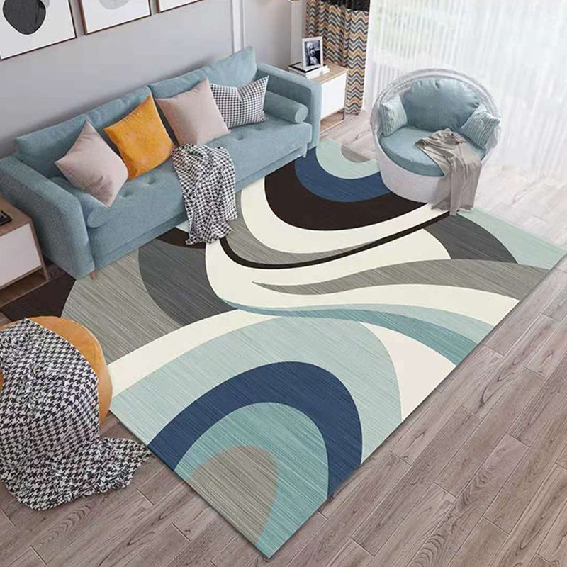 Black Modern Area Rug Polyester Geometric Rug Non-Split Backing Carpet for Home Decoration