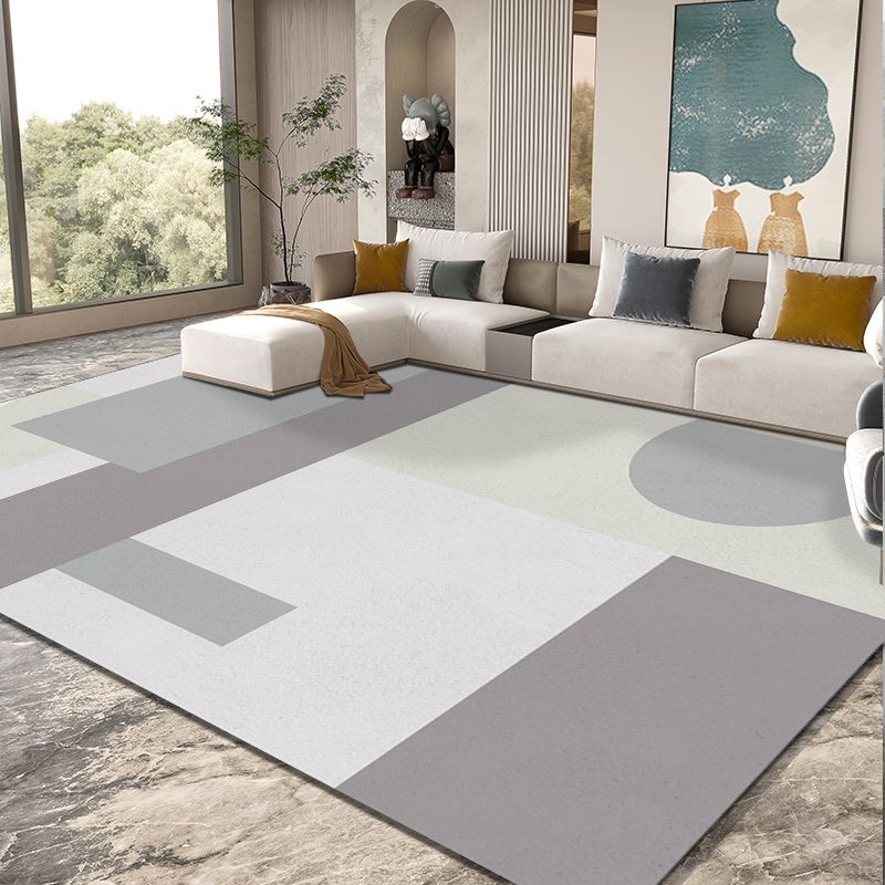 Chic Modern Area Rug Color-Blocked Grey Carpet Polyester Stain Resistant Rug for Home Decor