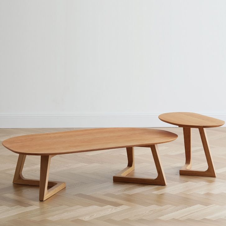 Ash Wood 2 Legs Coffee Table Elliptical 2 Nesting Cocktail Table Set