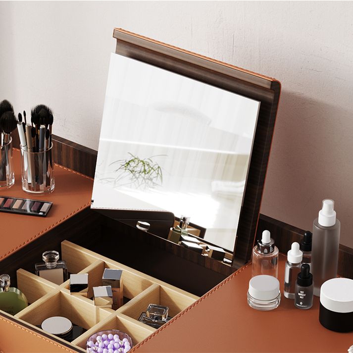 Glam Make-up Vanity Flip-Top Leather 5-Drawers Mirror Vanity Set