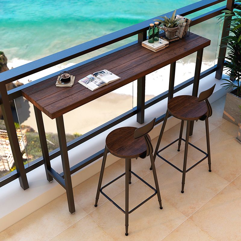 Solid Wood Dining Stool Modern Bar Stool with Black Metal Base