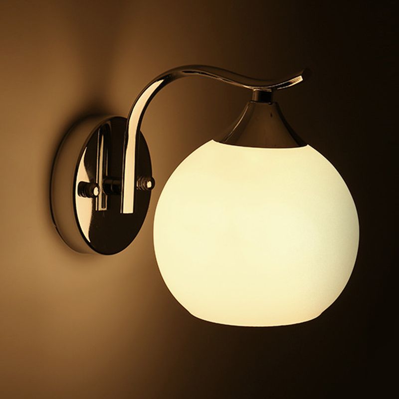 White Globe Shaded Wall Light Modern Glass Lighting for Home
