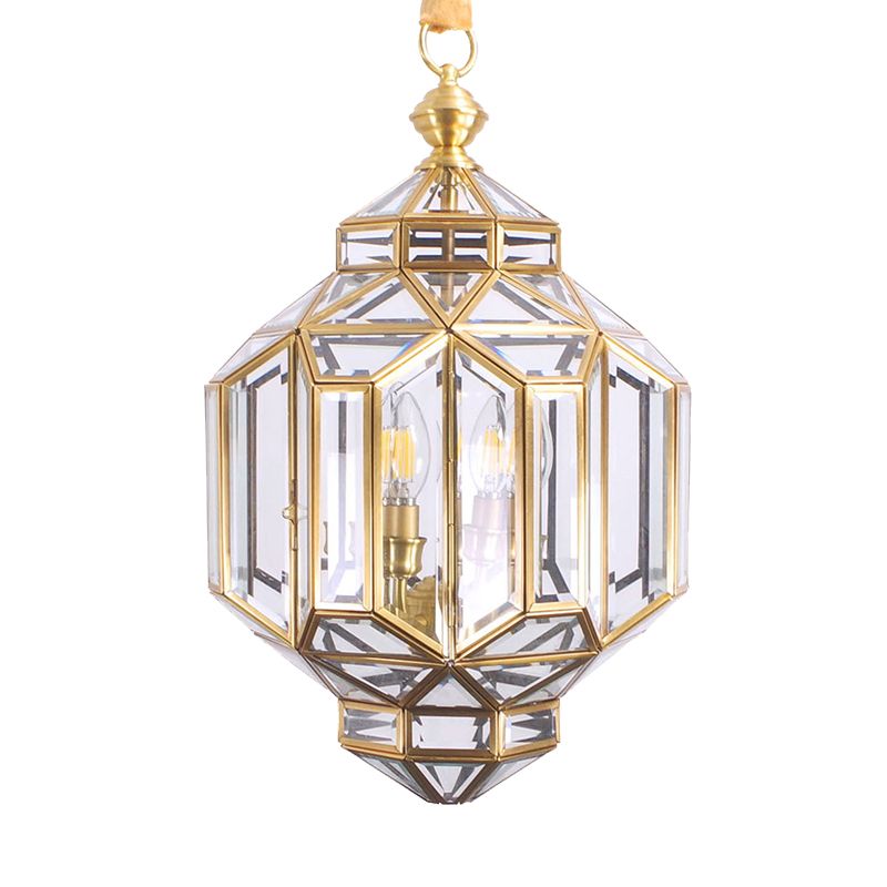 Lantern Chandelier Light Contemporary Clear Glass 4 Heads Brass Hanging Lamp Kit for Living Room