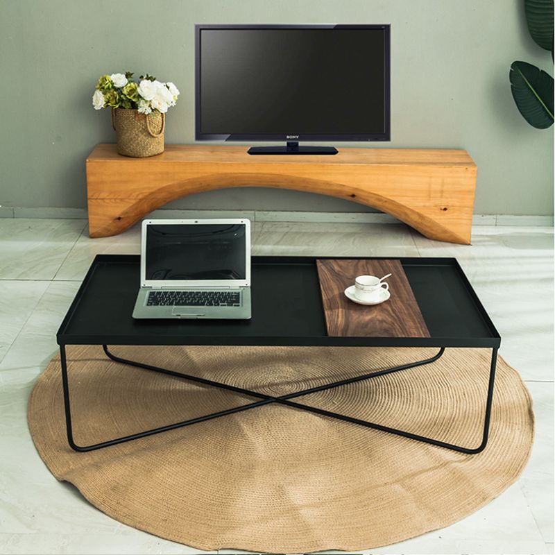 Mid-Century Modern Cross Legs Metal Square/Rectangular Single Coffee Table