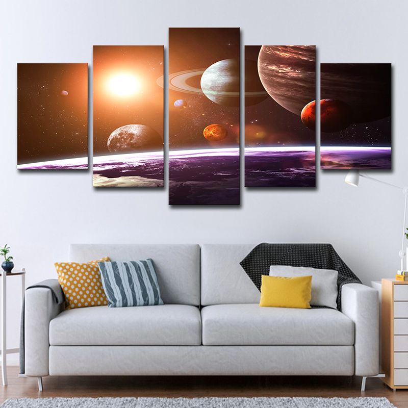 Sci-Fi Planets Wall Art Black and Gold Multi-Piece Canvas Print for House Interior