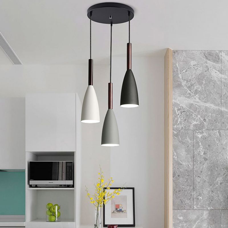 3-Light Conical Shade Multi Light Pendant, Minimalist Metal Multi Pendant Ceiling Light Fixture