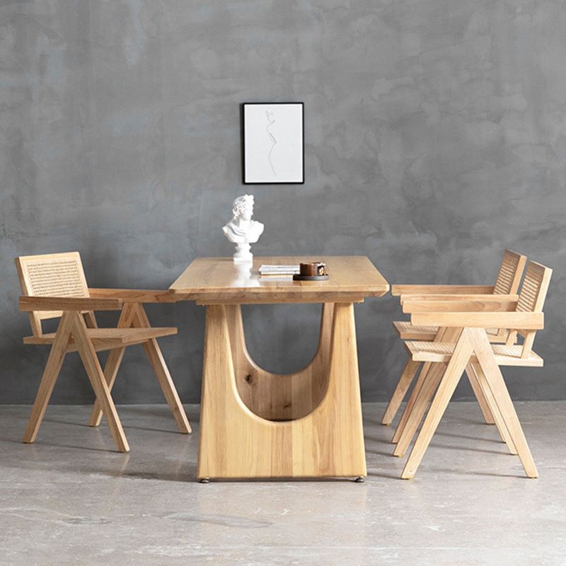 Rectangle Double Pedestal Dining Table Modern Pine Wood Table for Kitchen