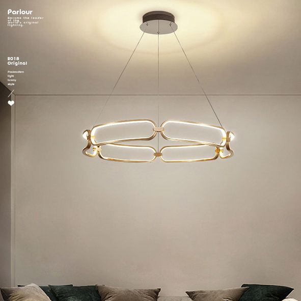 Luz de araña colgante de círculo Minimalismo de la sala de estar de metal Led colgante en oro